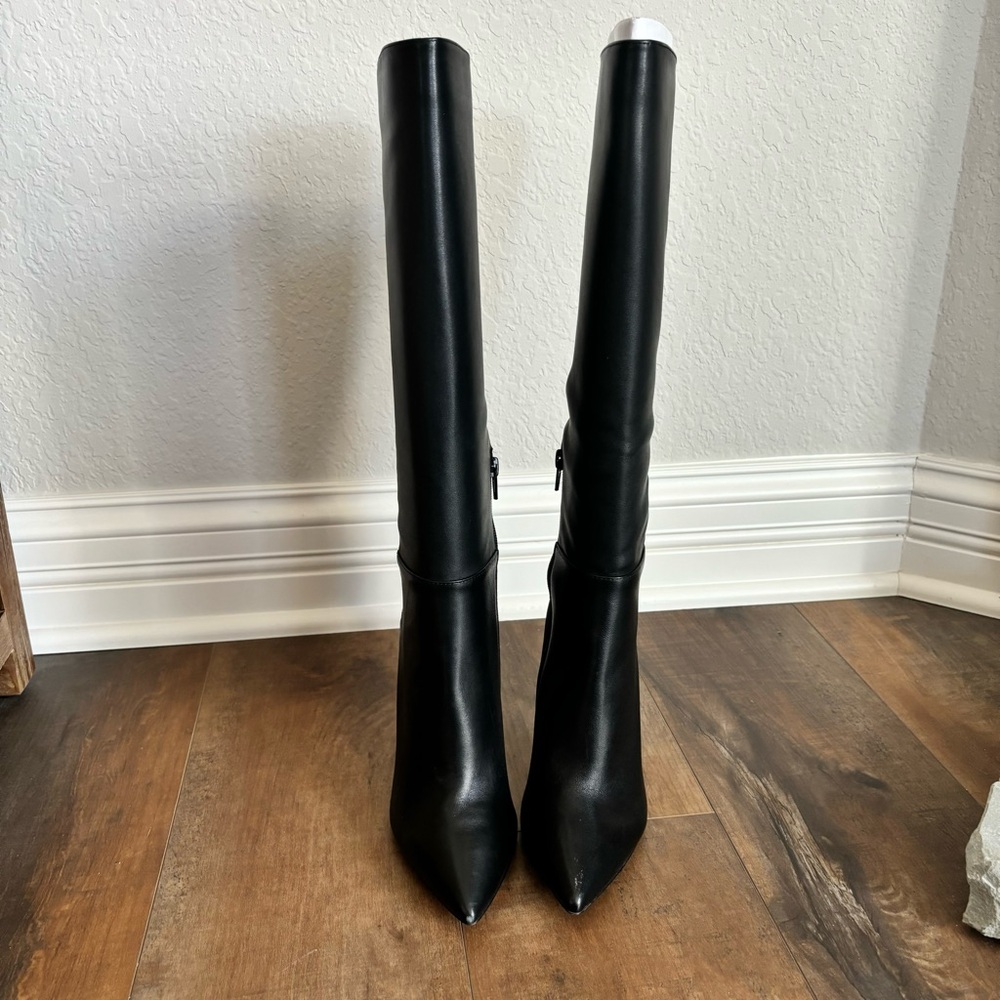 ALDO Women Size 7 Milann Pointed-Toe Tall 4” Stiletto Heel Black Leather Boots - Picture 3 of 12